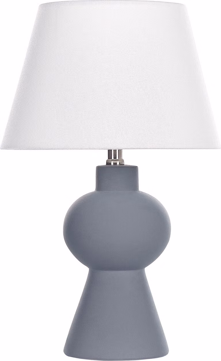 BELIANI Lampada da tavolo base in Vetroceramica grigia paralume in lino a forma di tamburo design minimalista