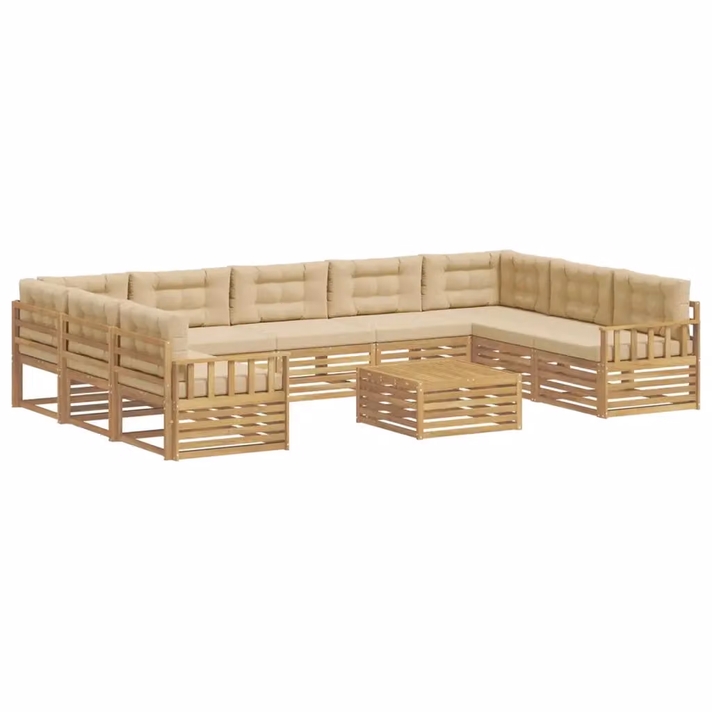 Set di divani da esterno a L con tavolino vidaXL in legno di acacia, Bianco e Beige – 2