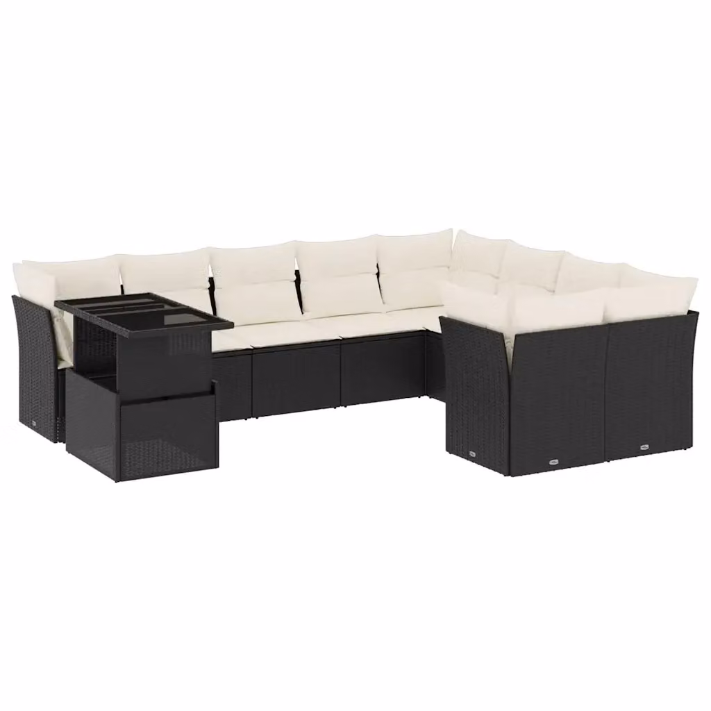 Set Divani da Giardino vidaXL a Forma di L con Tavolino e Cuscini, Struttura in Metallo e Polyrattan Nero – 2