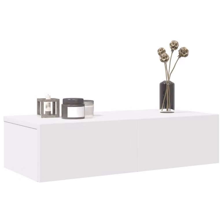 Scaffale a Parete con Cassetti vidaXL Bianco in MDF L: 60 cm, P: 26,5 cm, H: 15 cm