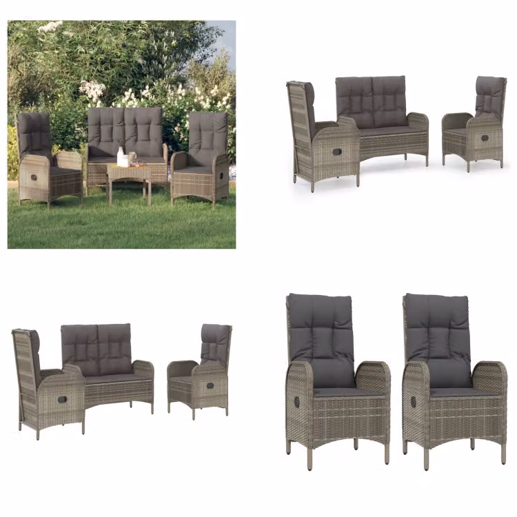 vidaXL Set da pranzo da giardino 3 pezzi con cuscini in poly rattan grigio - Set da pranzo da giardino - Set da pranzo da giardino - Set da pranzo da terrazza