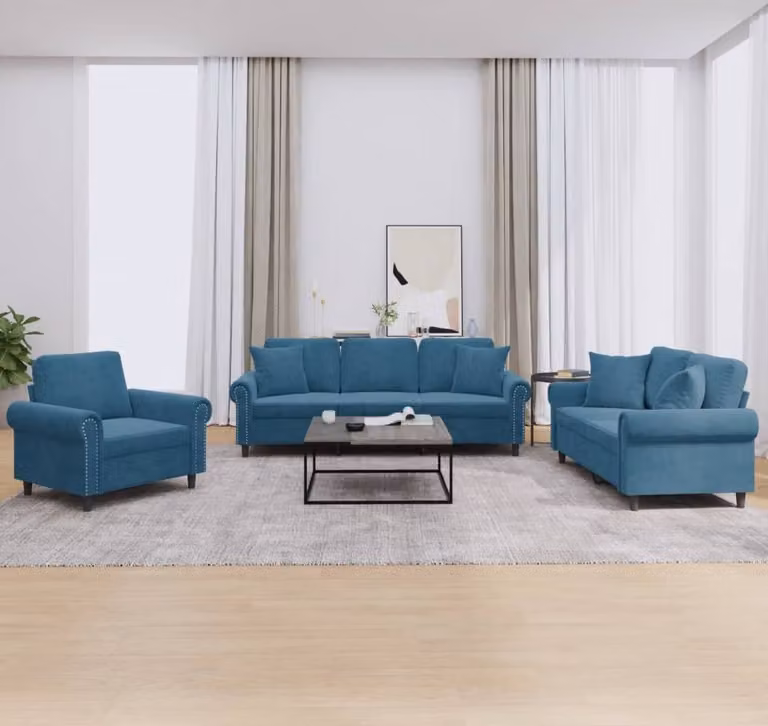 Maison Exclusive - Set divano a 3 pezzi con cuscini in velluto blu