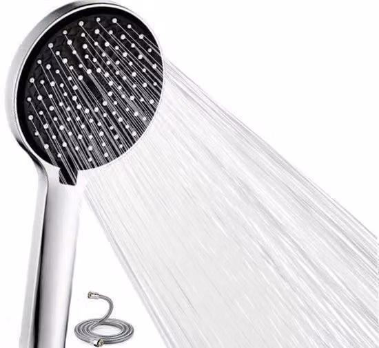 Ibenzoa® Doccetta con tubo da 1,5 metri, diametro 120 mm – soffione in ABS cromato, tubo flessibile in acciaio inossidabile, 5 getti, alta pressione, attacco G12 (20 mm), colore argento, a risparmio idrico (~30%)