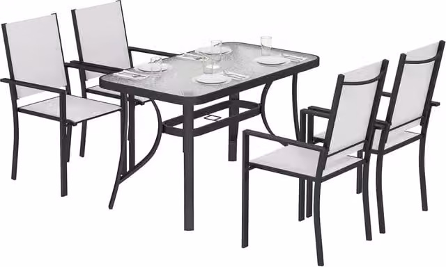 Set da Giardino 5 Pezzi con Sedie Impilabili e Tavolo in Vetro ¨C Minimal ¨C Grigio Chiaro