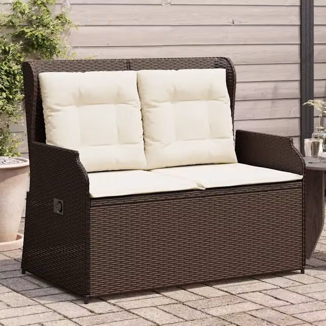 Panca Reclinabile da Giardino con Cuscini-Sgabello-Sedia da esterno Marrone in Polyrattan 223976