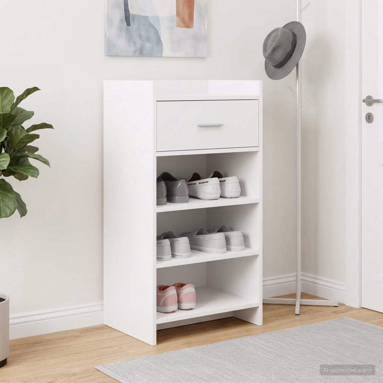 Mobile porta scarpe moderno vidaXL Bianco con ripiani e cassetti L/P/H: 48 x 36 x 92 cm