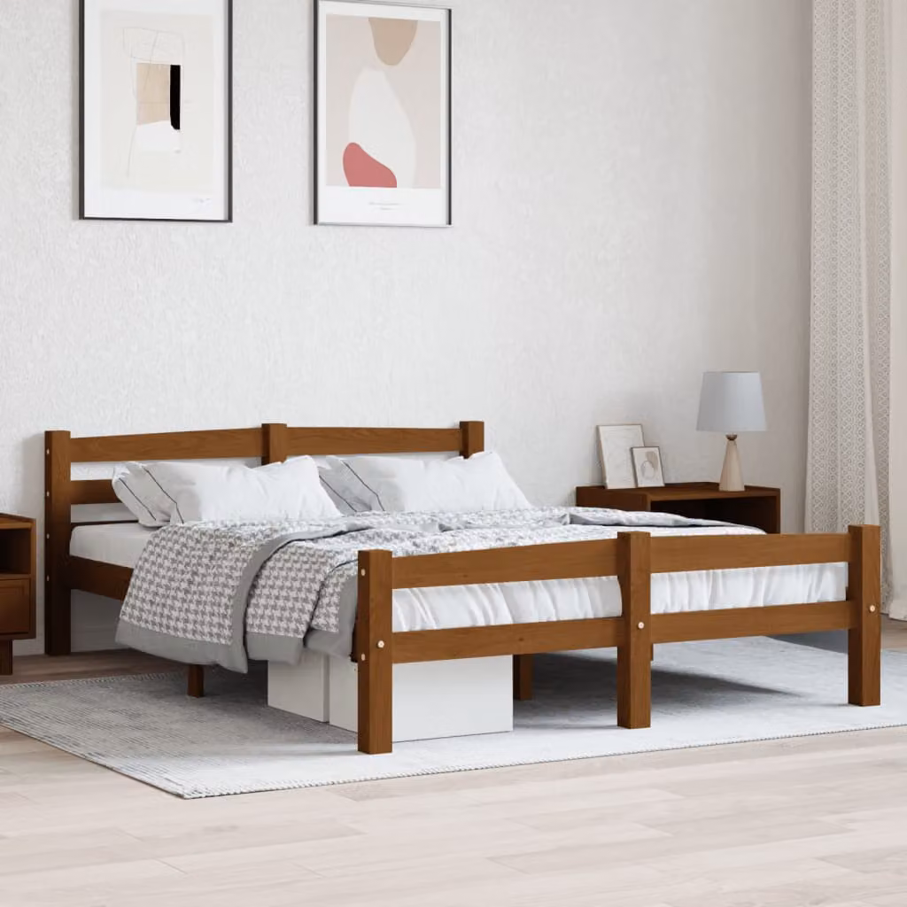 vidaXL Giroletto in legno di pino ambrato con doghe fisse L/P/H: 206 x 140 x 66 cm