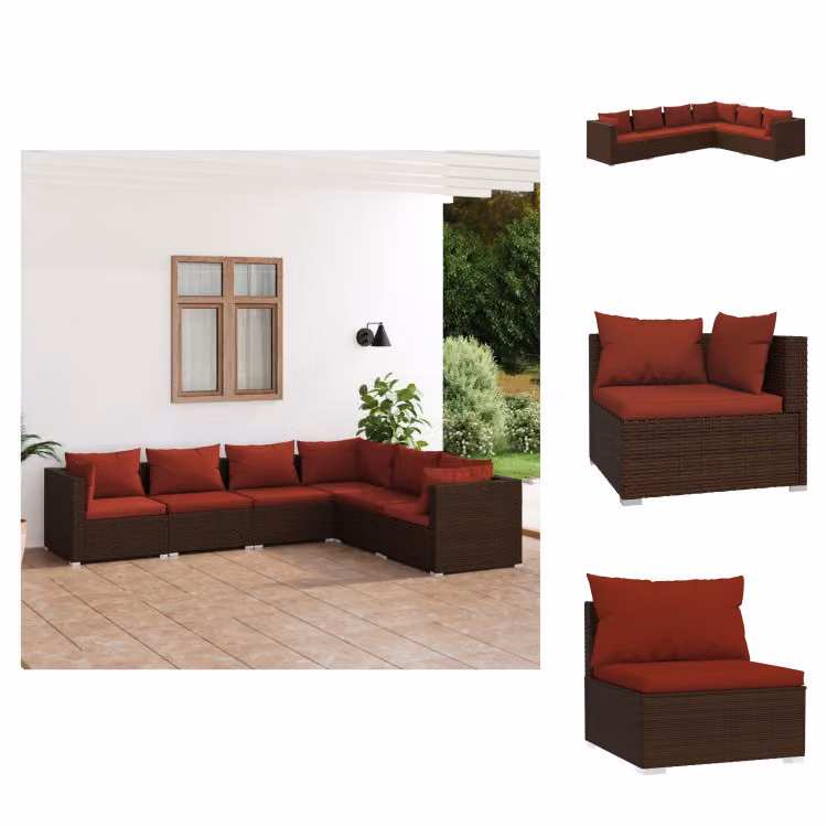 vidaXL Set di 6 pezzi da giardino con cuscini in rattan marrone - Set di mobili da giardino