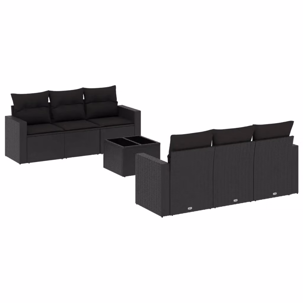 Set Divani da Giardino vidaXL in Polyrattan Nero con 7 Cuscini e Tavolino da Caffè – 2