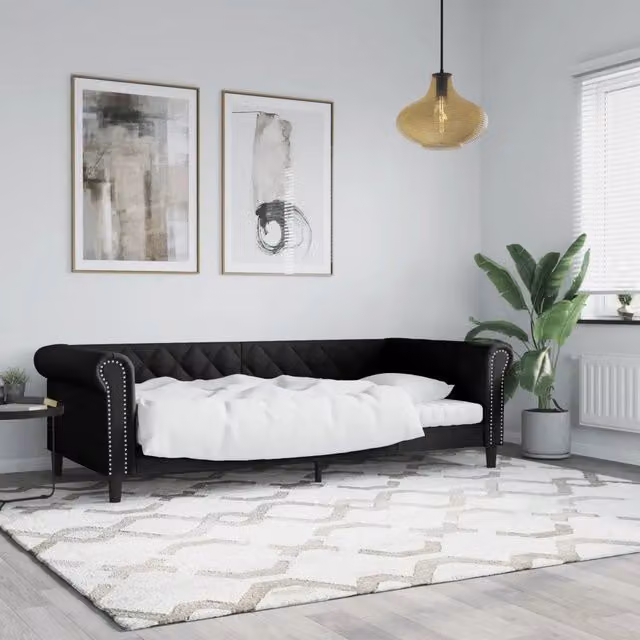 Letto da giorno moderno vidaXL in similpelle nero per camera da letto o soggiorno