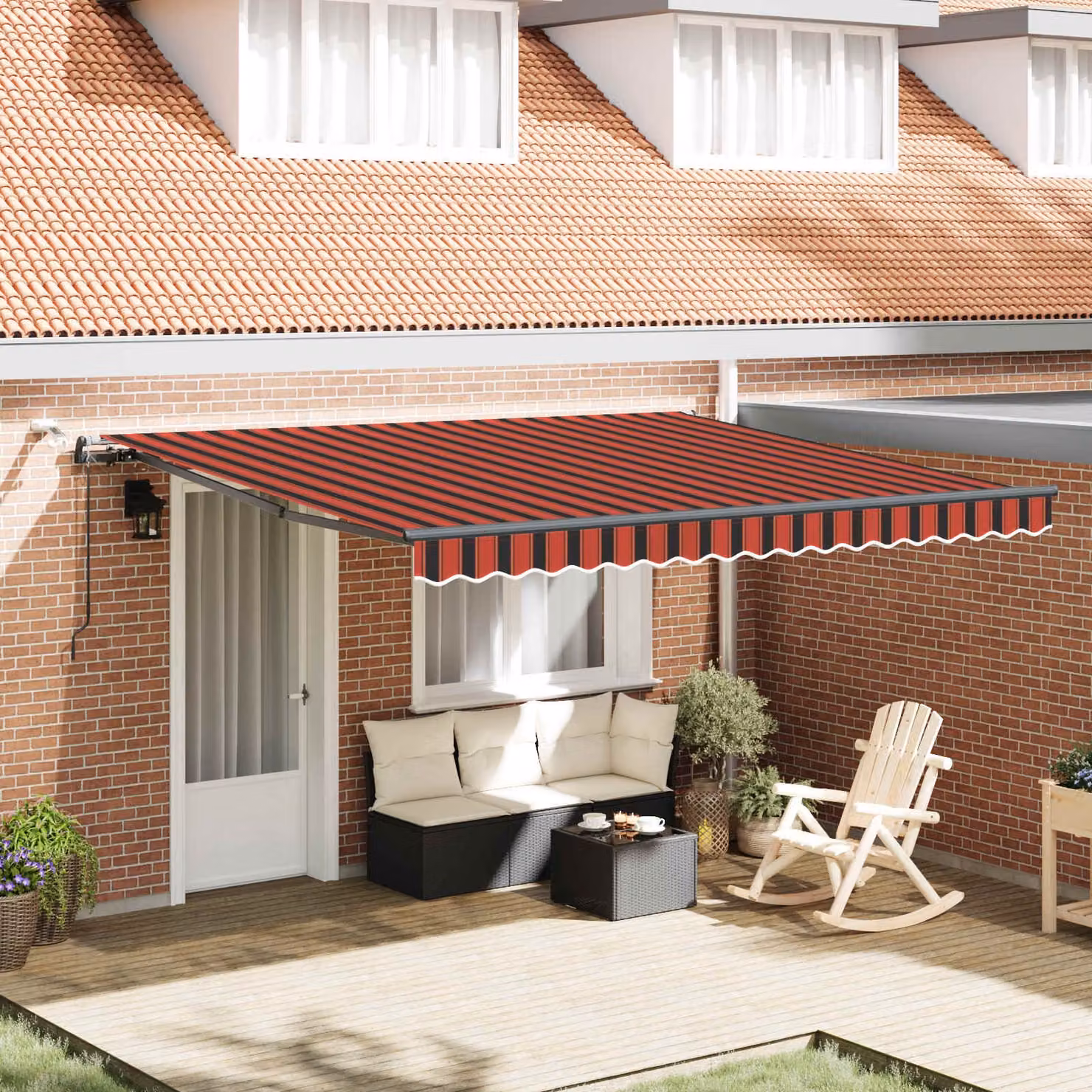 Tenda retrattile vidaXL con bracci pieghevoli e telecomando, arancione e marrone, in poliestere, L: 400 cm x P: 350 cm