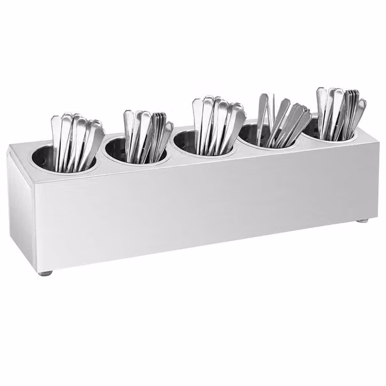 Portaposate rettangolare con 5 inserti vidaXL in acciaio inox color argento L/P/H: 63 x 18 x 15 cm