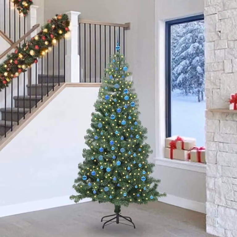 Albero di Natale moderno vidaXL verde in PVC con luci LED bianco caldo, Altezza: 240 cm