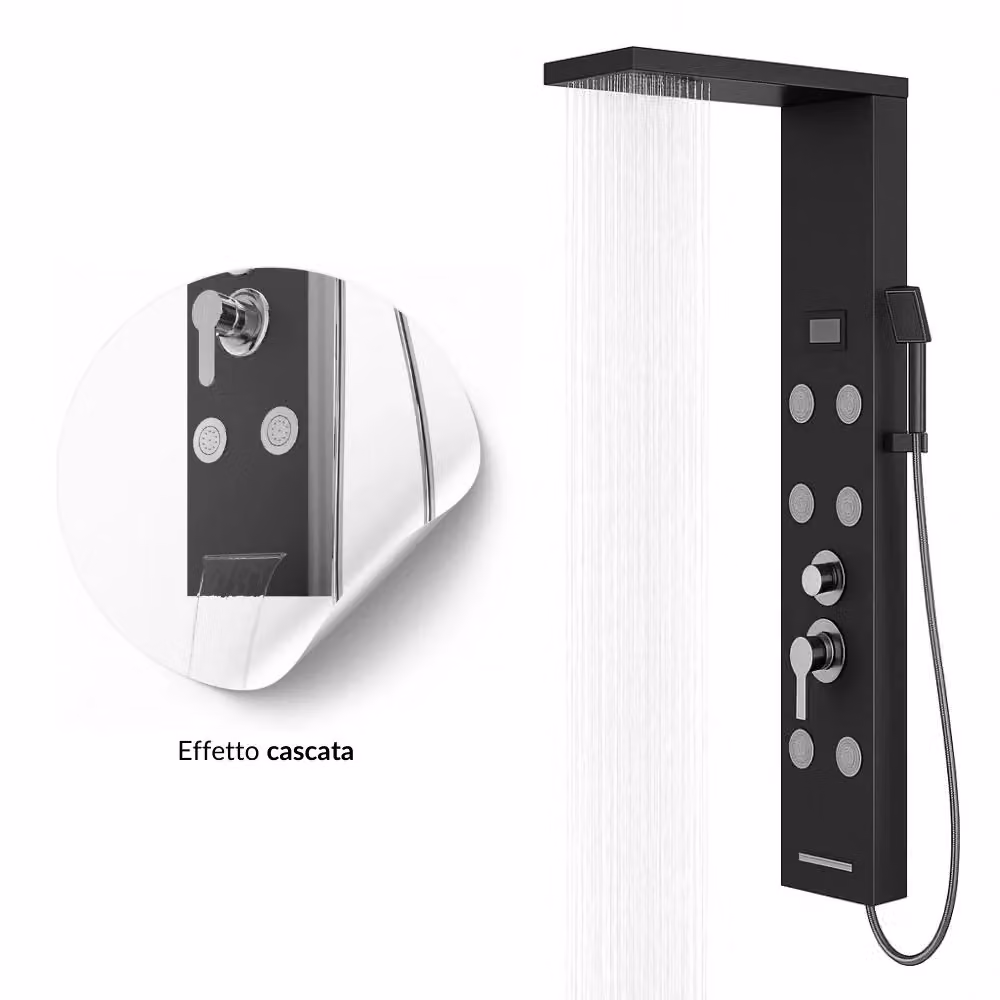 Colonna doccia York in acciaio con 4 funzioni, display controllo temperatura e soffione rain, finitura nero opaco – 2