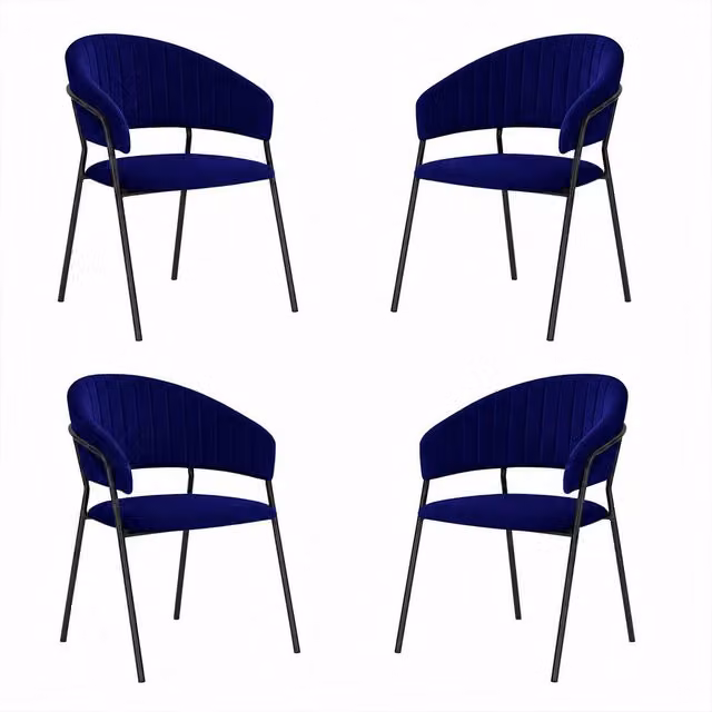 Sedie da sala da pranzo set da 4 Aurelia in velluto blu notte con gambe nere