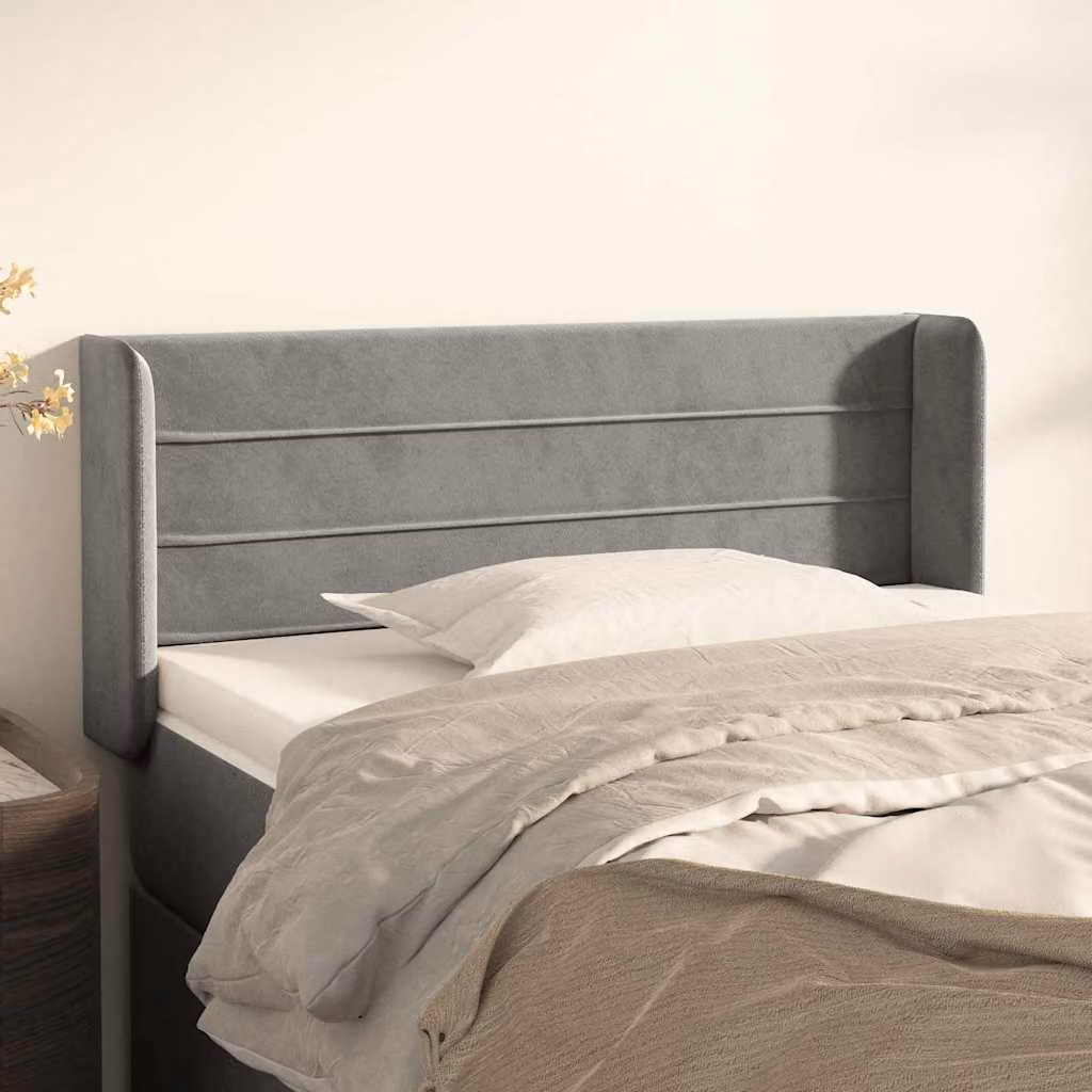 Testiera ad orecchio vidaXL in velluto grigio chiaro con struttura in legno L: 83 cm, P: 16 cm, H: 78-88 cm