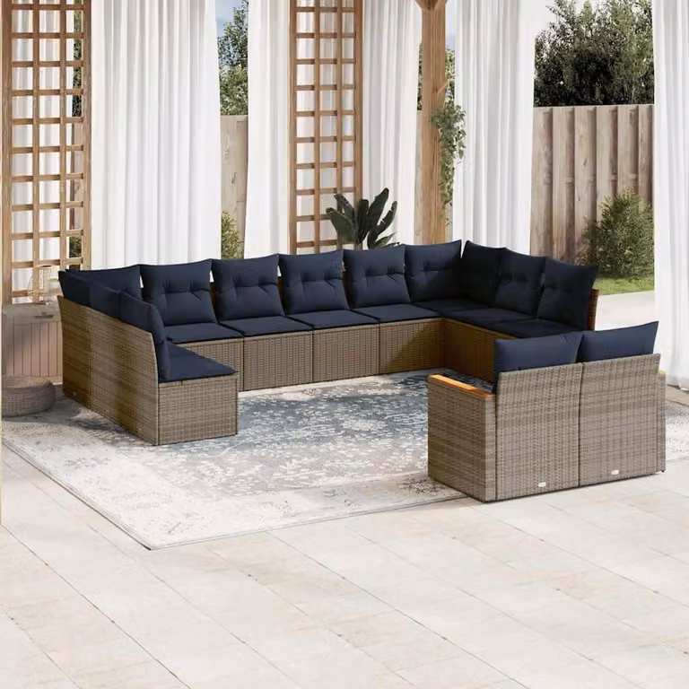 Maison Exclusive - Set da giardino 12 pezzi con cuscini, grigio, polyrattan