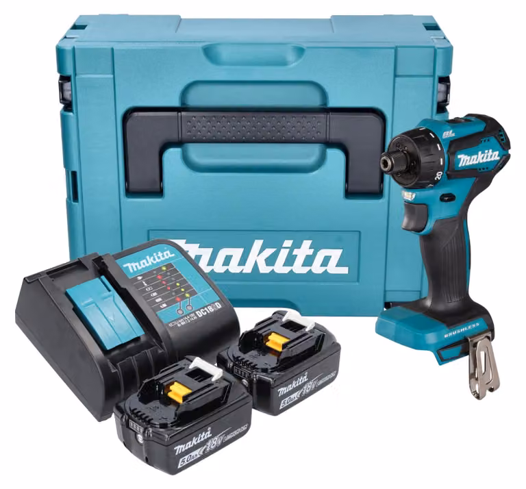 Trapano avvitatore a batteria Makita DDF 083 STJ 18 V 40 Nm 1/4'' brushless + 2x batteria ricaricabile 5,0 Ah + caricabatterie + Makpac