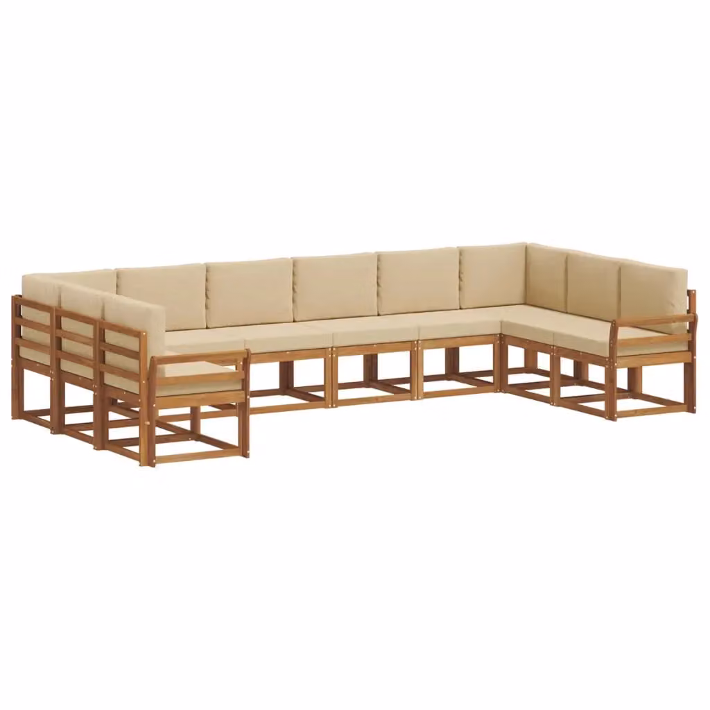 Set di divani da esterno a L vidaXL in legno di acacia con cuscini, beige e marrone – 2