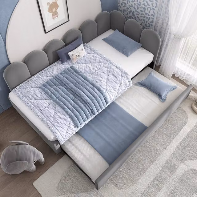 Letto divano singolo 90 × 200 cm con letto estraibile 90 × 190 cm, senza materasso, velluto grigio