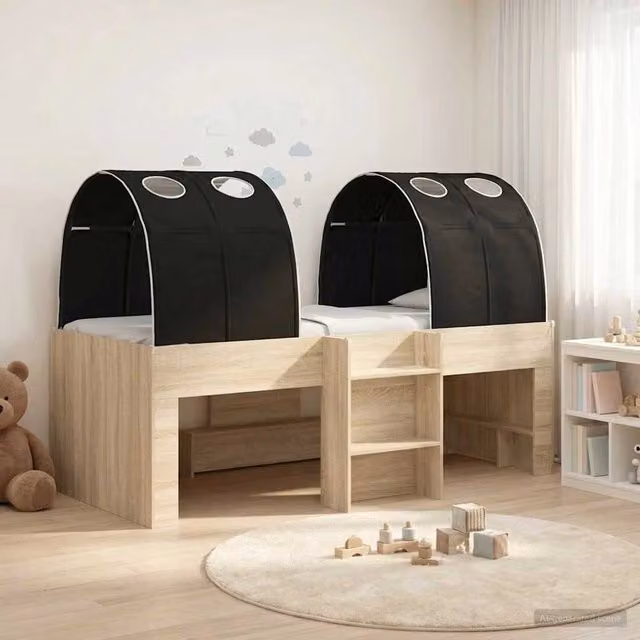 Letto singolo rialzato con scomparti laterali vidaXL in legno marrone e nero L/P/H: 120 x 200 x 120 cm