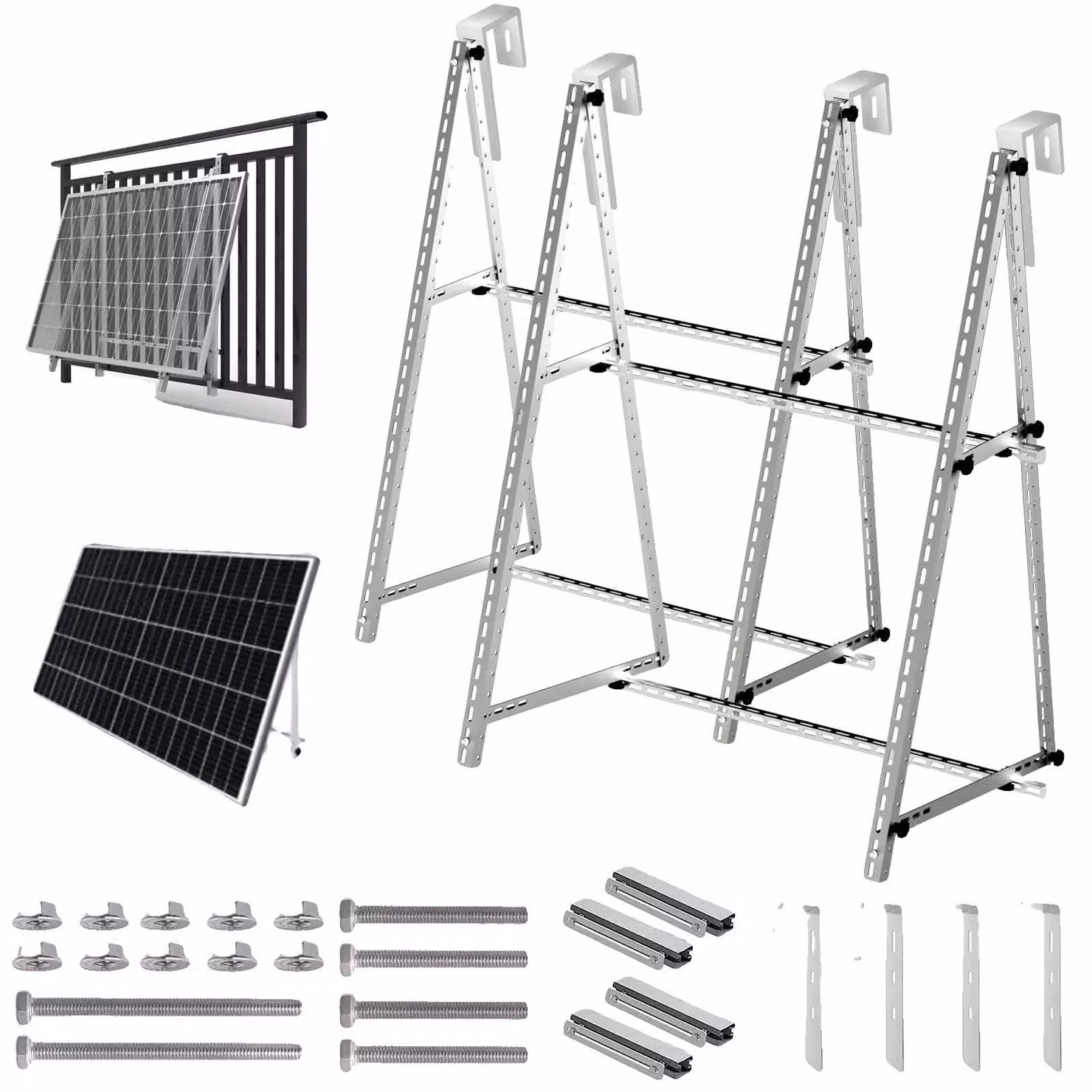 Supporto per pannelli solari, lunghezza 118 cm, angolo regolabile da 0 a 90°, realizzato in lega di alluminio, impermeabile e resistente alla corrosione