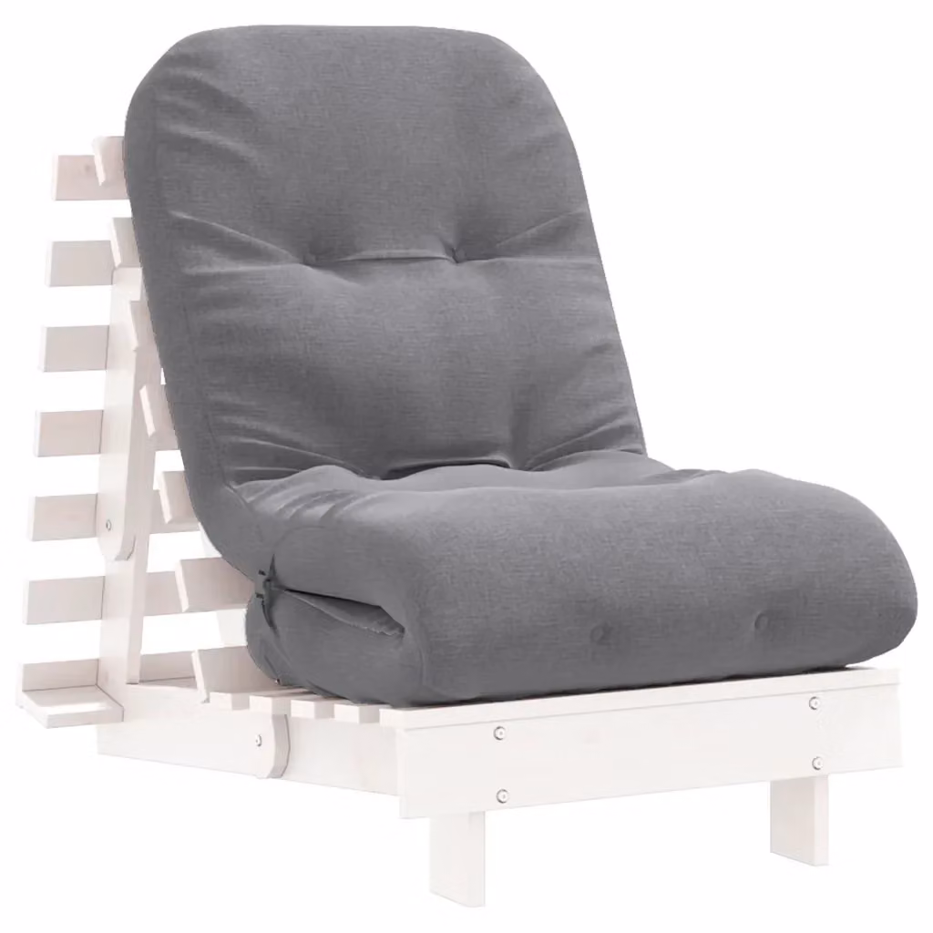 vidaXL Divano Letto Futon in Legno di Pino con Materasso Bianco e Grigio L/P/H: 60 x 206 x 11 cm – 2