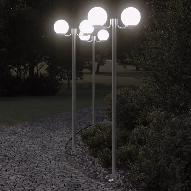 Lampade da Terra per Esterni 3pz Argento 215cm in Acciaio Inox 4006389