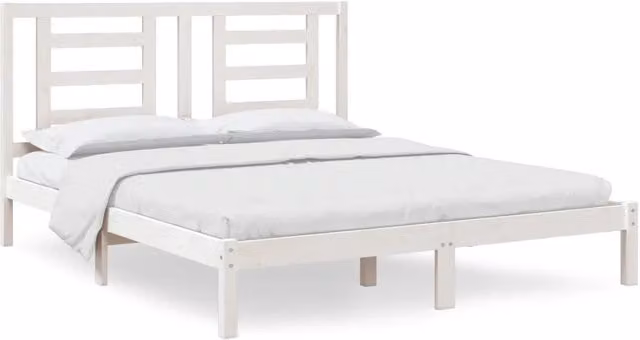Letto matrimoniale moderno in legno massello di pino bianco laccato, L/P/H: 160 x 200 x 165,5 cm