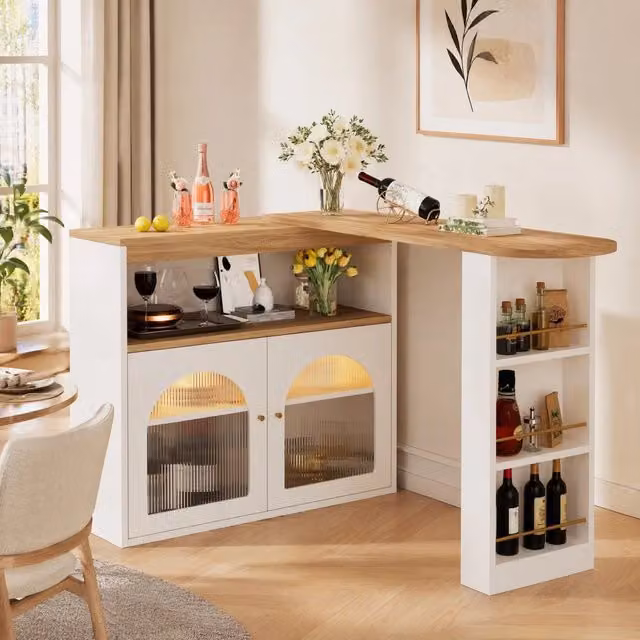 Tavolo da Bar Allungabile 138-193x39x105 cm con Luce LED Integrata, Rotante a 360°, Bianco