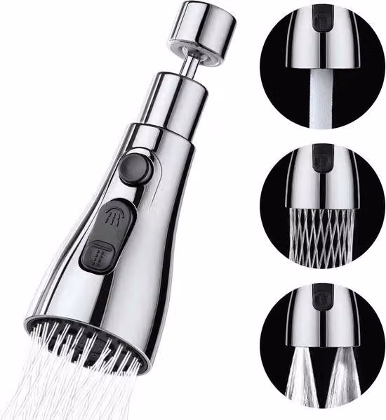 2 soffioni doccia, 3 modalità, rubinetto per cucina e bagno, unità a risparmio idrico girevole a 360 gradi per rubinetto da cucina e bagno