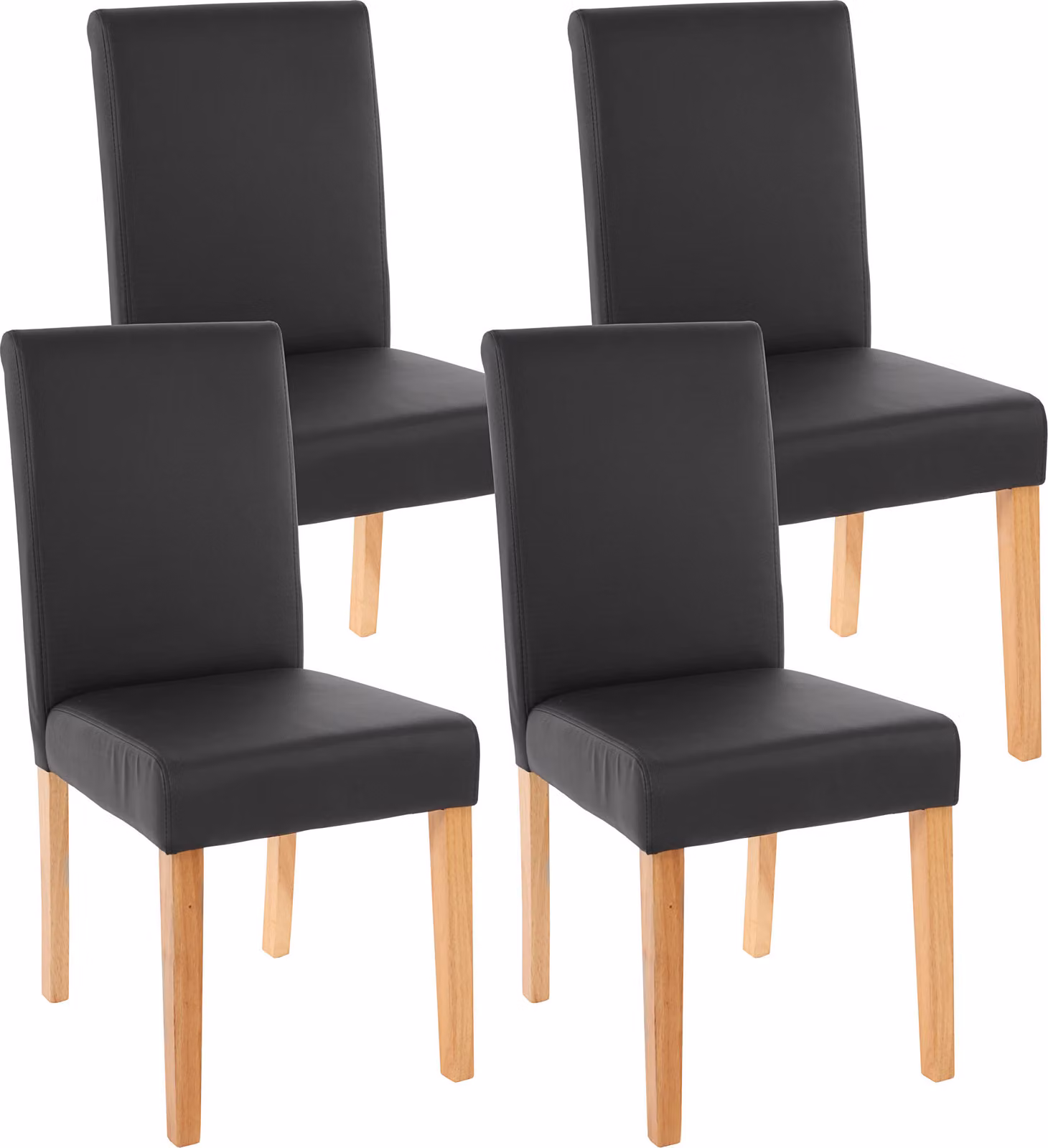 set di 4 sedie per sala da pranzo Sedia da cucina Littau ~ Pelle finta, nero opaco, gambe chiare