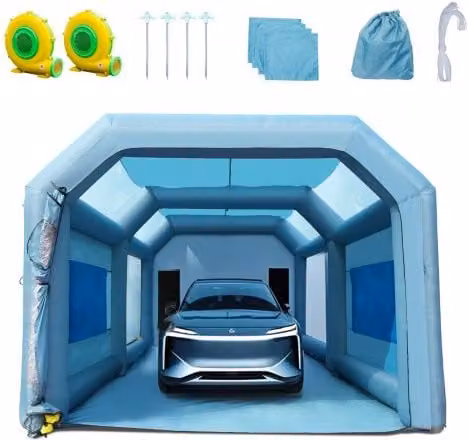 VEVOR Tenda di Verniciatura a Spruzzo Gonfiabile per Auto Moto SUV Blu con 2 Ventilatori 960W 750W e Sistema di Filtrazione a 3 Strati in Oxford 210D