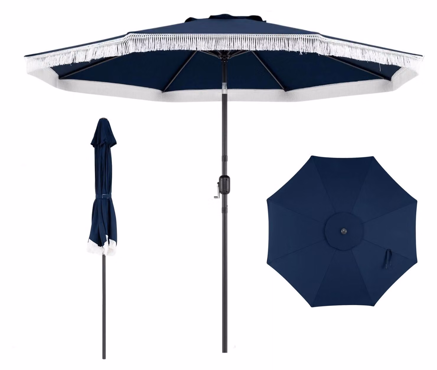 OMFOTTEU Ø 270 cm, parasole da giardino per esterni, inclinabile fino a 30°, parasole rotondo, con 8 stecche in metallo. Ideale per balconi, con sistema di apertura a pulsante e manovella. Perfetto per spiaggia, terrazza e giardino