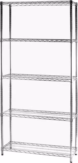 Scaffale Tosini con 5 Ripiani in Metallo Cromato Argento L: 90 cm, P: 35 cm, H: 200 cm