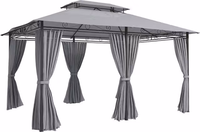Gazebo da giardino Outsunny con tende e tetto ventilato, grigio scuro – 1