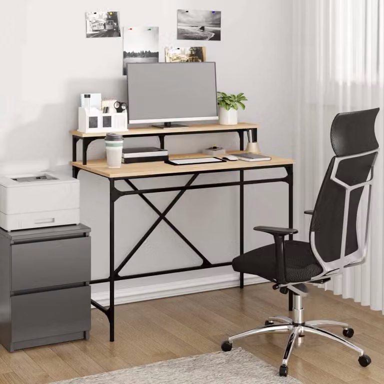 The Living Store Scrivania Sonoma rovere 100x50x90 cm materiale a base di legno e ferro