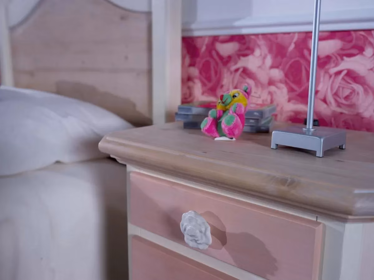 Comodino Arte Povera Mobili 2G con 3 cassetti in legno shabby rosa e miele L: 50 cm, P: 38 cm, H: 65 cm – 2