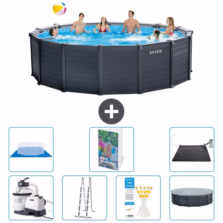 Pannello per piscina in grafite, modello Rund - 478x124 cm - composto da 6 elementi, codice prodotto S562