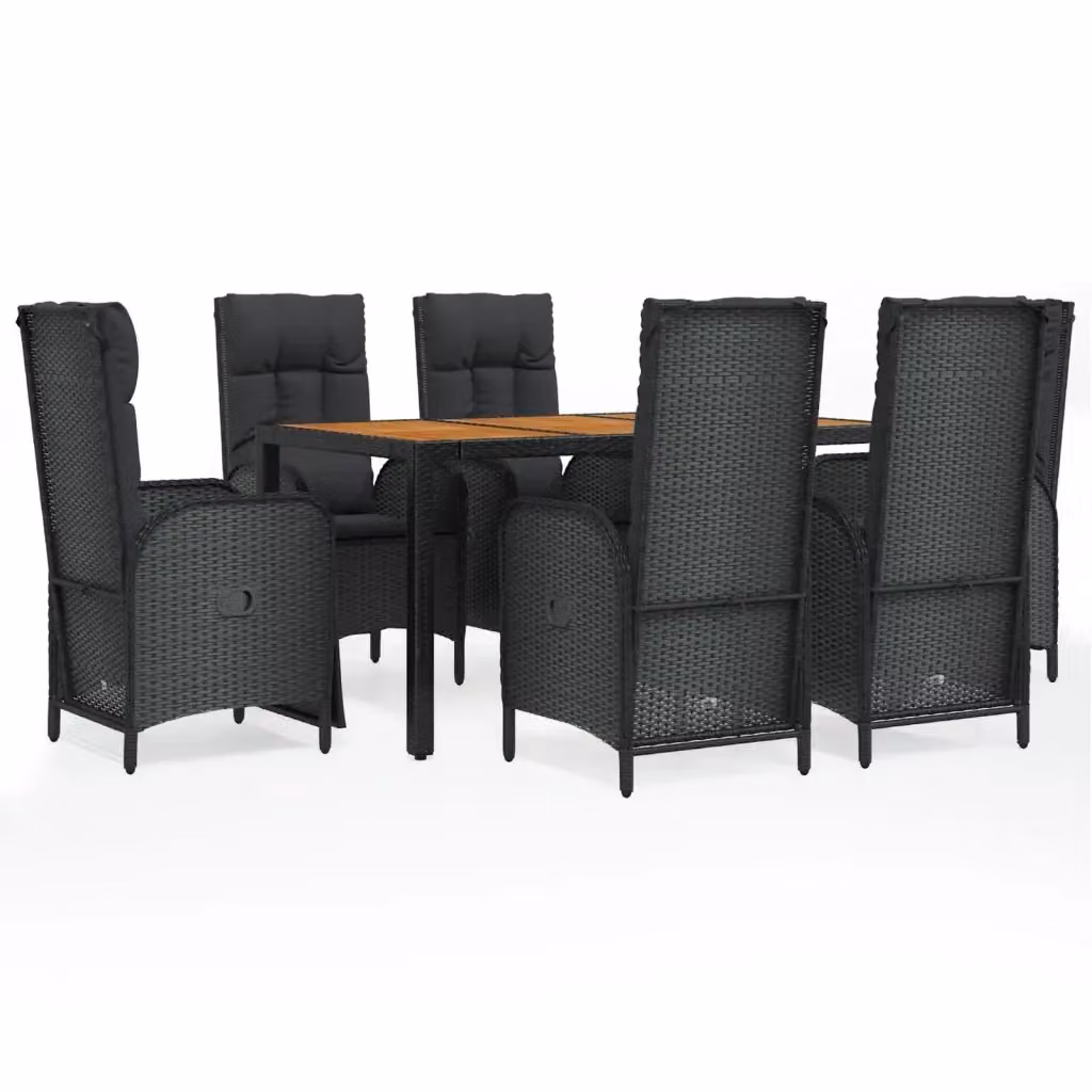 Set da Pranzo da Giardino Moderno vidaXL in Polyrattan e Legno di Acacia Nero con 7 Pezzi – 2