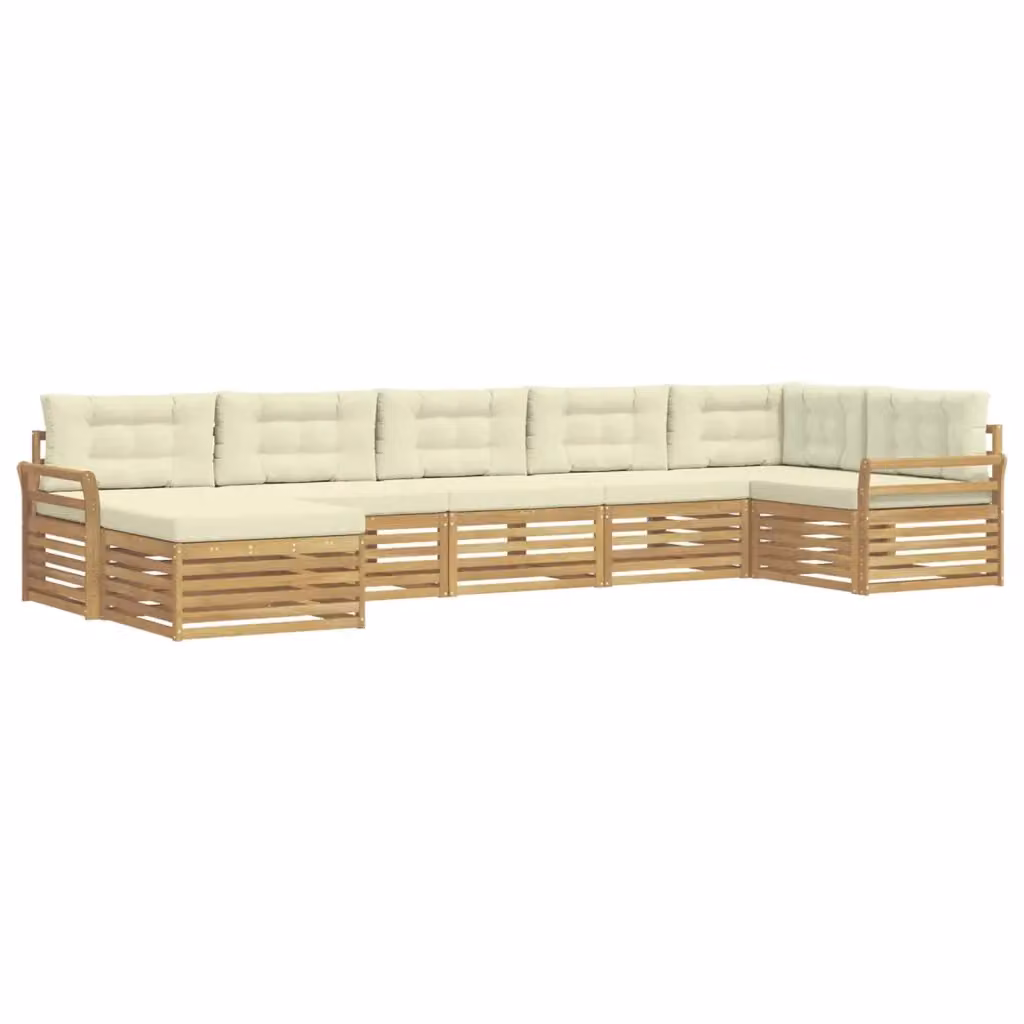 Set di divani da esterno moderno vidaXL in legno di acacia con 7 pezzi, colore bianco e beige – 2
