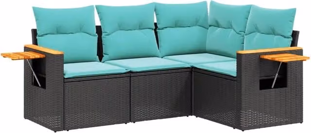 Set Divani da Giardino 4 pz | Set Salotto da Giardino con Cuscini Nero in Polyrattan