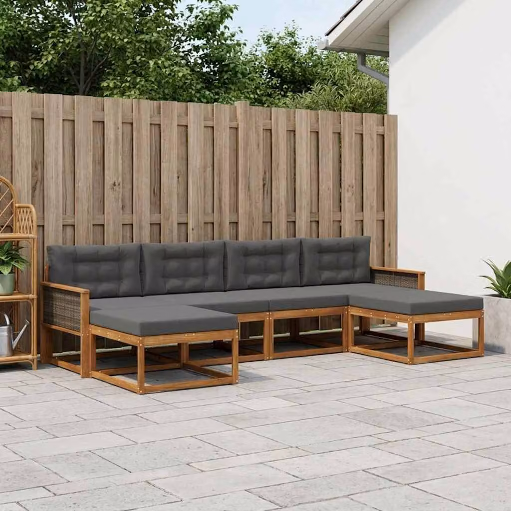 Set di divani da esterno vidaXL a forma di L in legno di acacia con cuscini, 6 pezzi, Marrone e Antracite