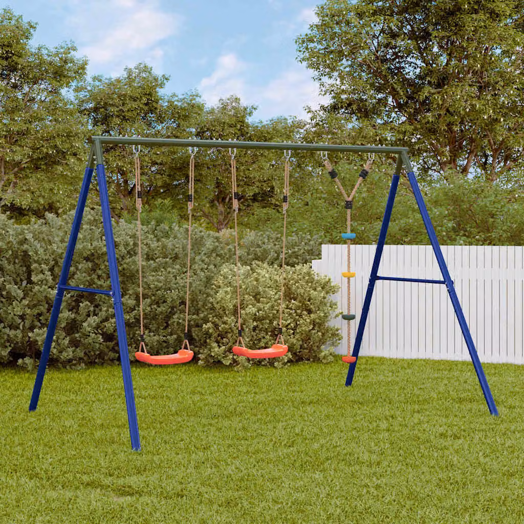 vidaXL Set Gioco da Esterno con Altalene e Altalena a Disco Multicolore Blu, Altezza: 185 cm