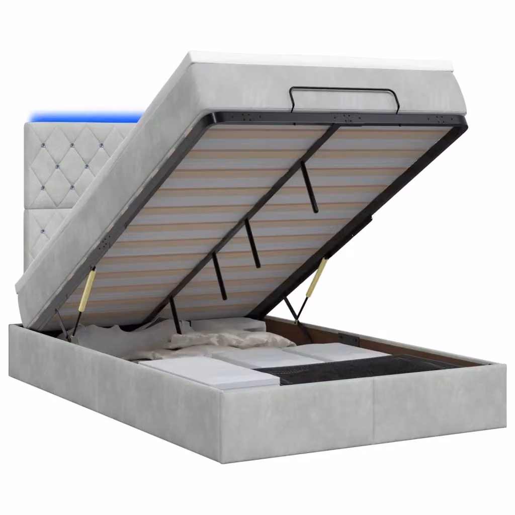 Letto Ottomano con Materasso Ibrido vidaXL, Grigio e Bianco, con Illuminazione LED Sotto il Letto e Base a Sollevamento, L/P/H: 200 x 120 x 88 cm – 2