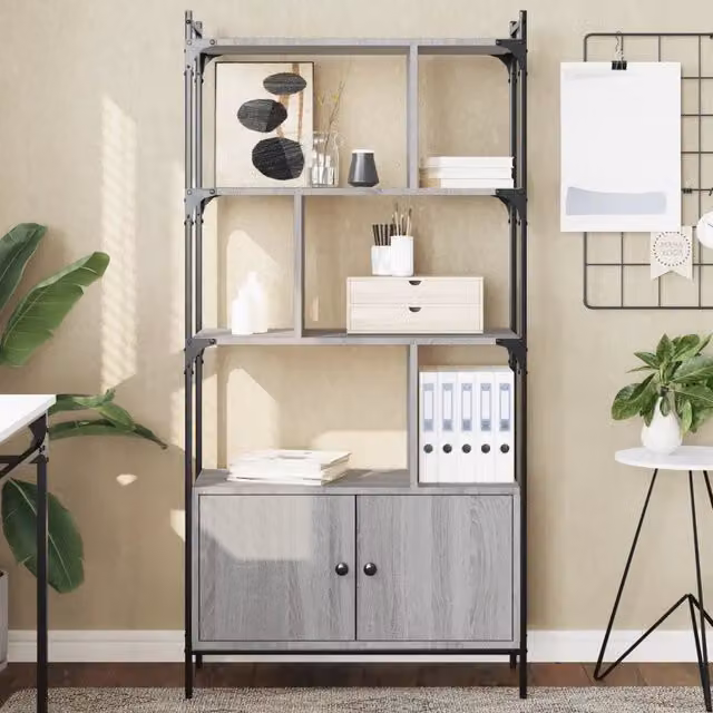Libreria Ante-Scaffale per Libri-Mobile di Stoccaggio Grigio Sonoma 76,5x30x154,5 cm Legno Multistrato