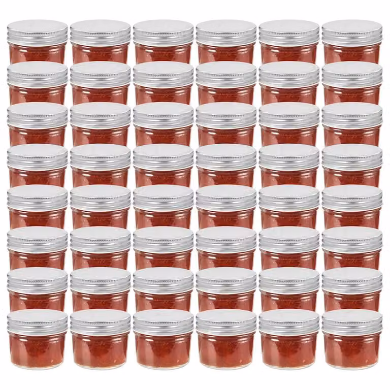 Set di 48 vasetti per marmellata in vetro trasparente con coperchio argento vidaXL, 110 ml ciascuno