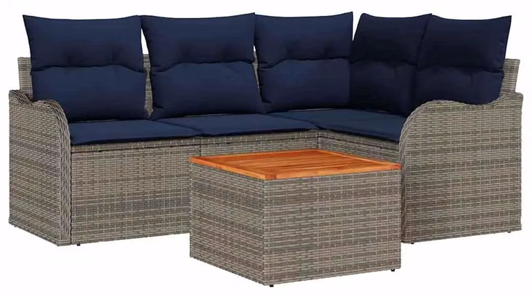 Set di divani da giardino, 5 pezzi, colore grigio, in rattan sintetico