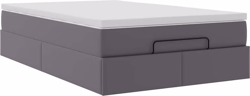 Struttura Letto Pouf con Materasso Grigio 120x190 cm Pelle finta