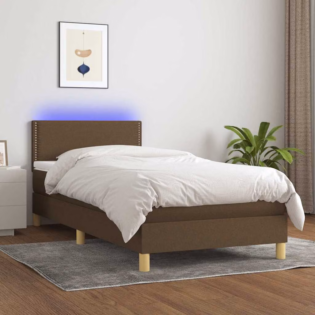Letto Ibrido con Materasso e Illuminazione LED vidaXL, Marrone Scuro e Bianco, L 100 x P 200 cm – 1